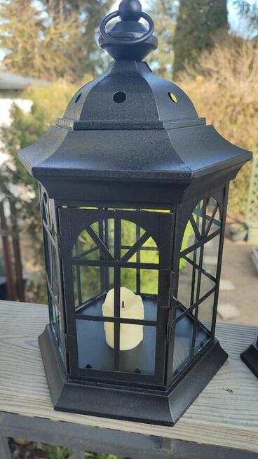 Lampiony metalowe szklone + świeczniki ledowe kpl-2szt