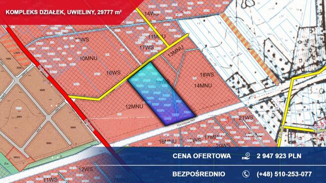 Kompleks 21 działek budowlanych 3ha Uwieliny (gm. Prażmów) z MPZP! Pod osiedle!
