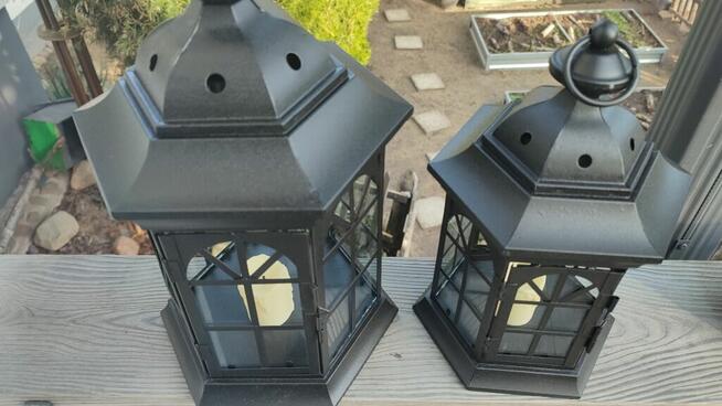Lampiony metalowe szklone + świeczniki ledowe kpl-2szt