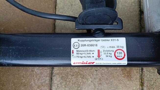 Bagażnik hak 3 rowery Uebler X31 składany 13pin st.bdb