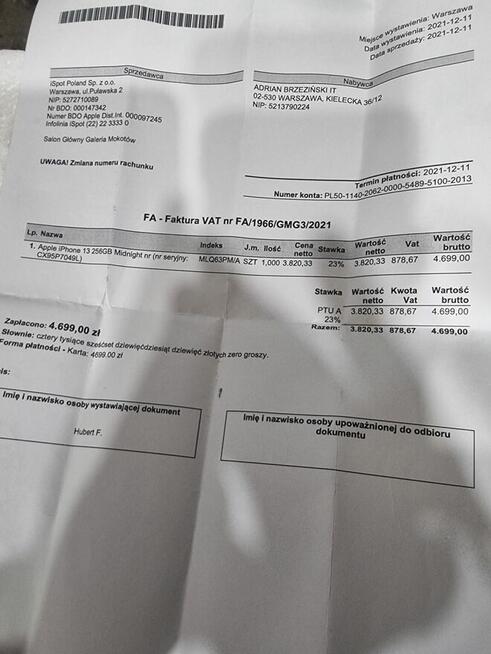 Sprzedam Telefon komórkowy IPhone 13