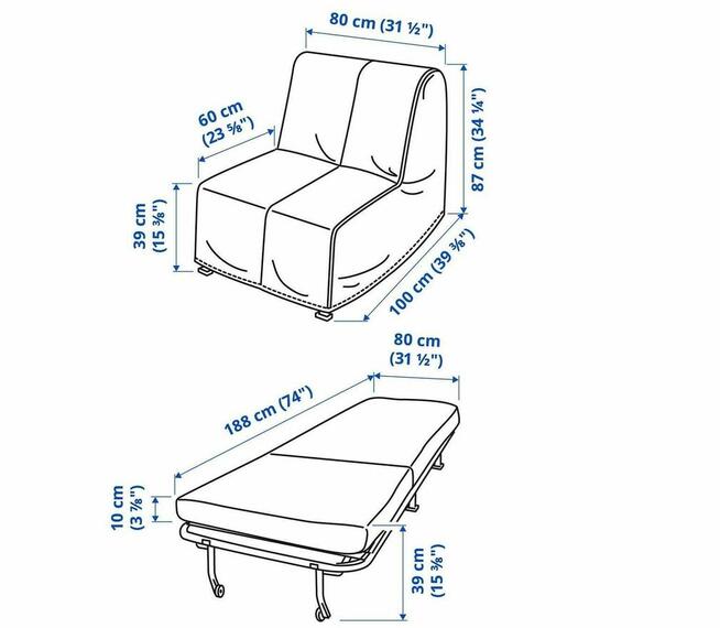 Fotel IKEA rozkładany do spania LYCKSELE łóżko sofa materac