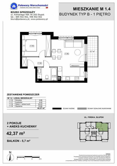 2 pokojowe 42,37 m2 balkon miejsce postojowe ul. Fińska AB