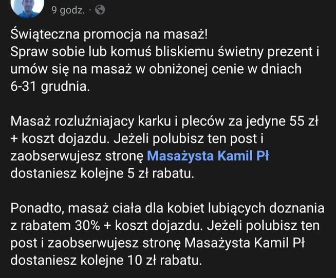 Masaż z dojazdem do klienta. Świąteczna promocja!