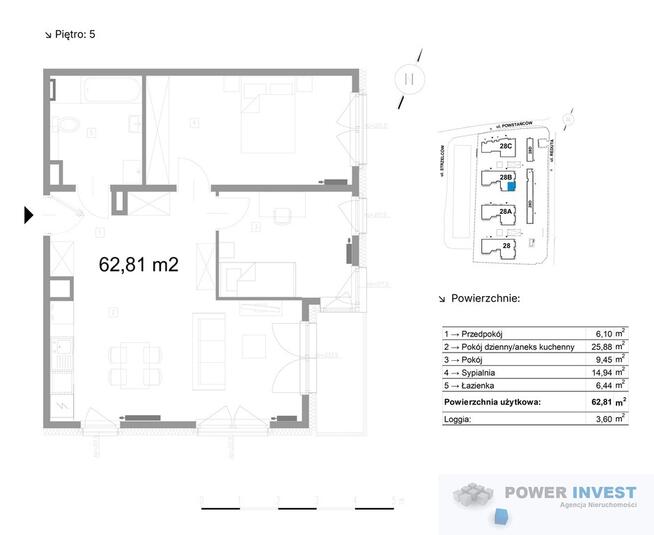 Jasne, mieszkanie 3-pokojowe z loggią, widok