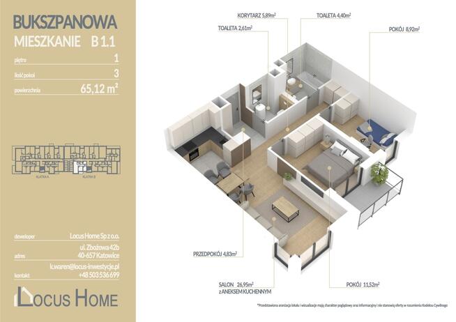 Mieszkanie 3-pokojowe Katowice ulica Bukszpanowa