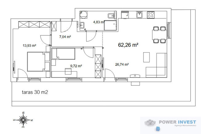 Słoneczne 3-pokoje z tarasem 30m2 i klimatyzacją