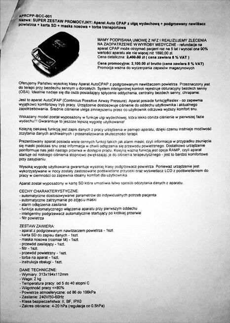 Sprzedam Aparat CPAP RESmart Auto