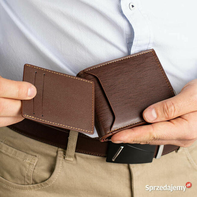 Pasek i portfel na prezent elegancki męski zestaw