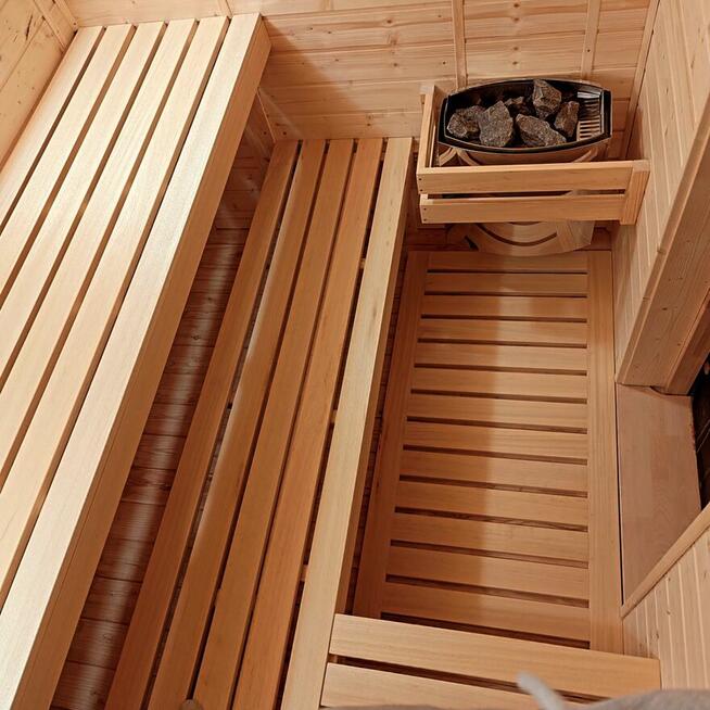 Sauna ogrodowa zewnętrzna, piec na prąd Harvia