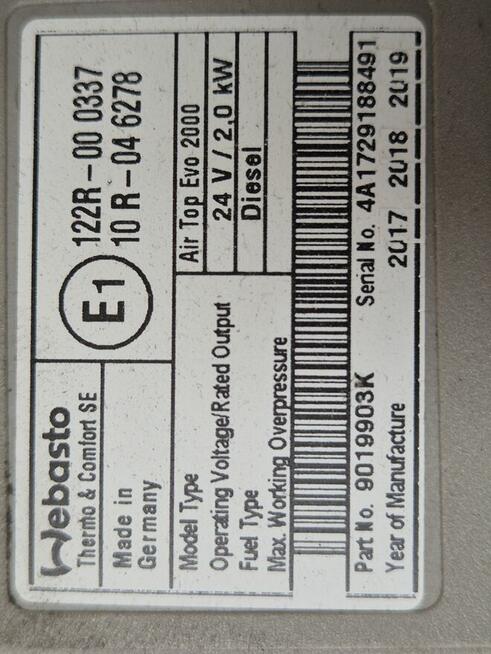 Webasto ogrzewanie Air Top Evo 2000 Volvo Fh4 17r. 9019903K