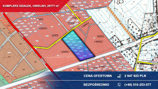 Kompleks 21 działek budowlanych 3ha Uwieliny z MPZP!
