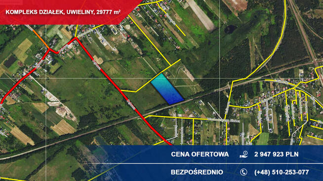 Kompleks 21 działek budowlanych 3ha Uwieliny z MPZP!