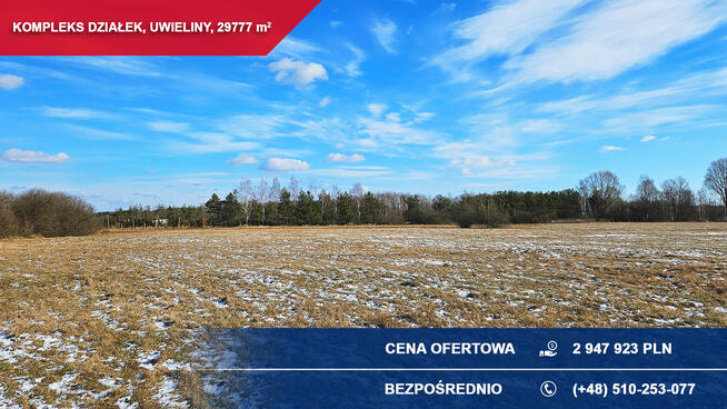 Kompleks 21 działek budowlanych 3ha Uwieliny z MPZP!