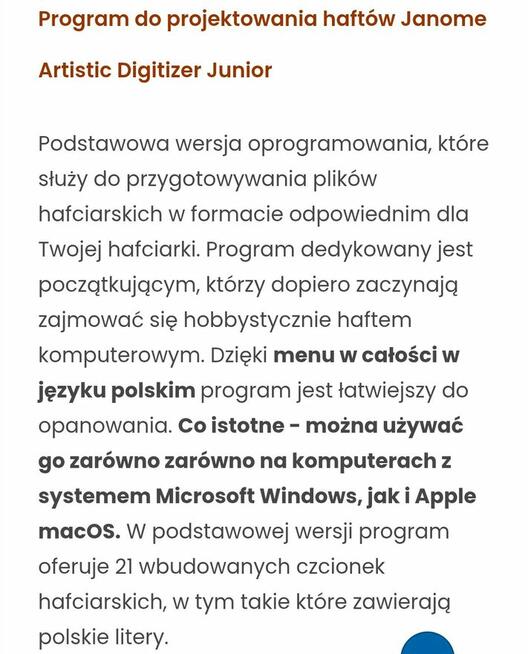 Hafciarka Janome MC 550 E program Janome Artistic Jr