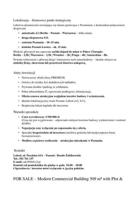 LOKAL USŁUGOWO–HANDLOWY 509 m² LUBOŃ /POZNAŃ
