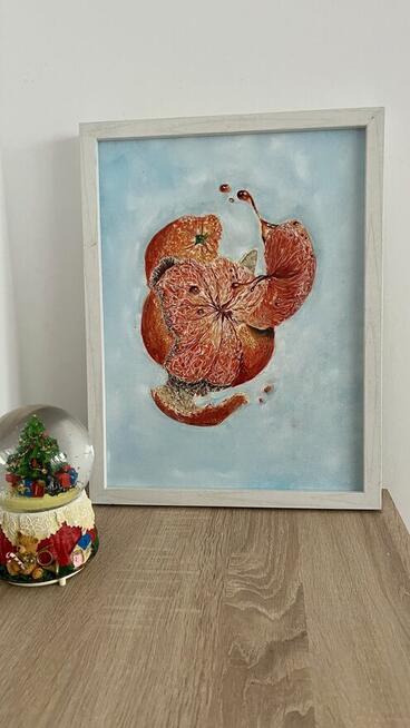 Pomarańcza w ruchu.Nowoczesny obraz olejny, 30x40 cm
