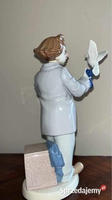 Figurka clauna z gołębiem. Syg. Marco Giner. Hand Made in Sp