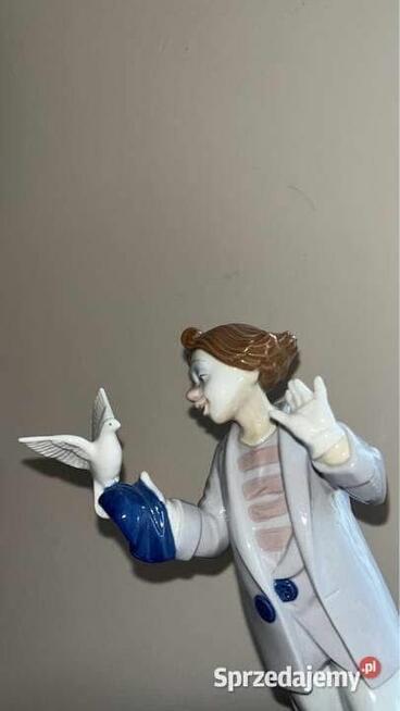 Figurka clauna z gołębiem. Syg. Marco Giner. Hand Made in Sp