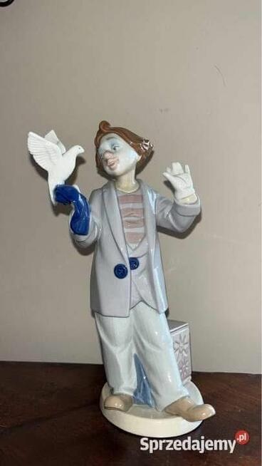 Figurka clauna z gołębiem. Syg. Marco Giner. Hand Made in Sp