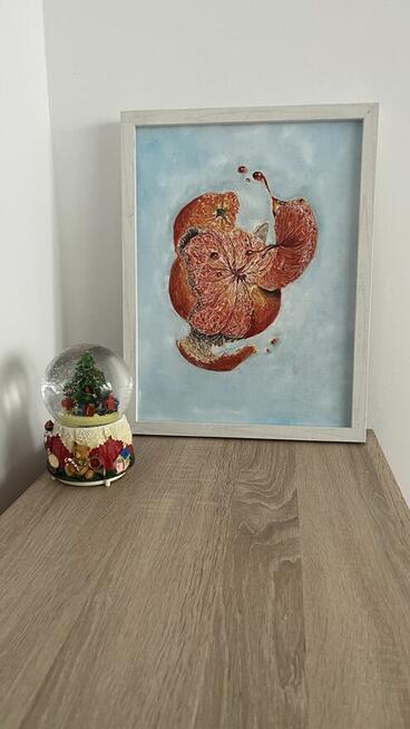 Pomarańcza w ruchu.Nowoczesny obraz olejny, 30x40 cm