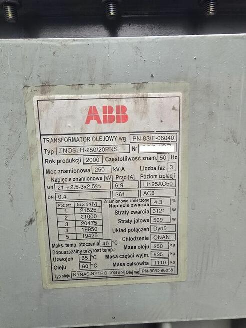 Transformator 250 KVA olejowy na 20KV
