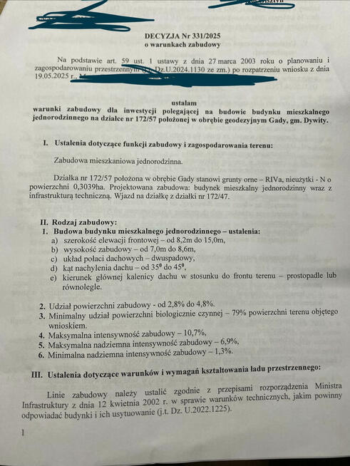 Działka budowlana Gady 30 arów