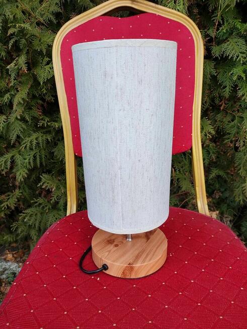 Lampka Stołowa Biurkowa Lampa z kloszem kremowa drewniana