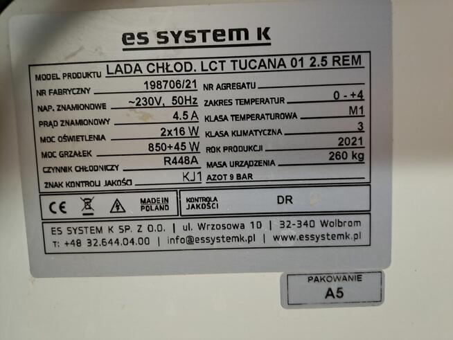 Lada chłodnicza ES SYSTEM LCT TUCANA 01 2,5 m + akcesoria. S