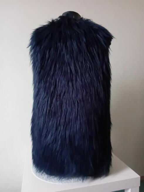 Granatowa kamizelka damska futrzana ciepła zimowa z zapiecie