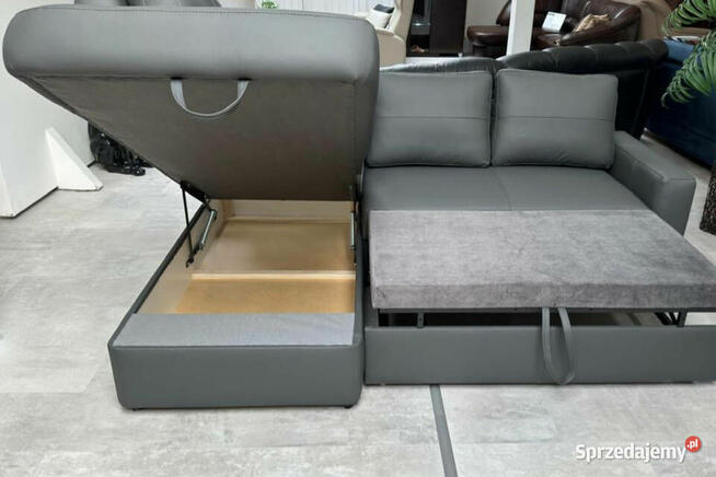 Narożnik MODERN -20% skóra naturalna 100% spanie + pojemnik!