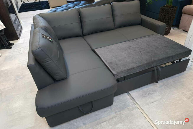 Narożnik MODERN -20% skóra naturalna 100% spanie + pojemnik!