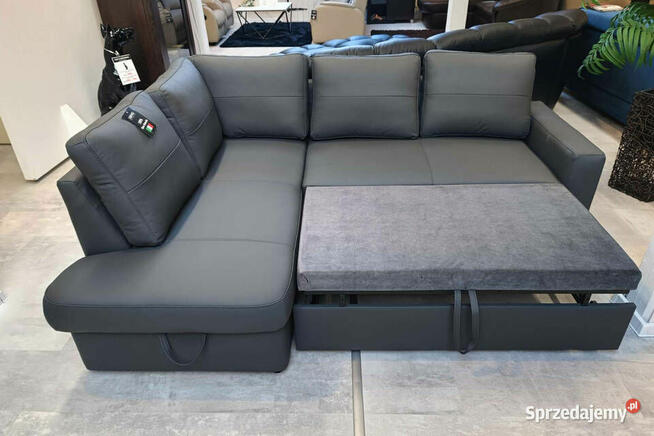 Narożnik MODERN -20% skóra naturalna 100% spanie + pojemnik!