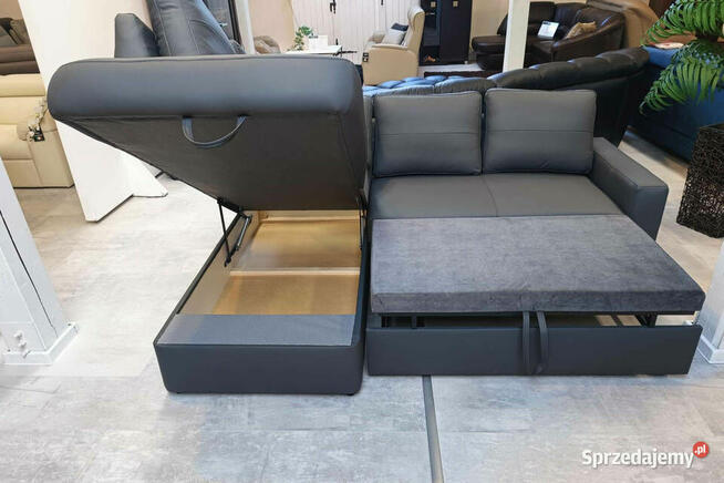 Narożnik MODERN -20% skóra naturalna 100% spanie + pojemnik!