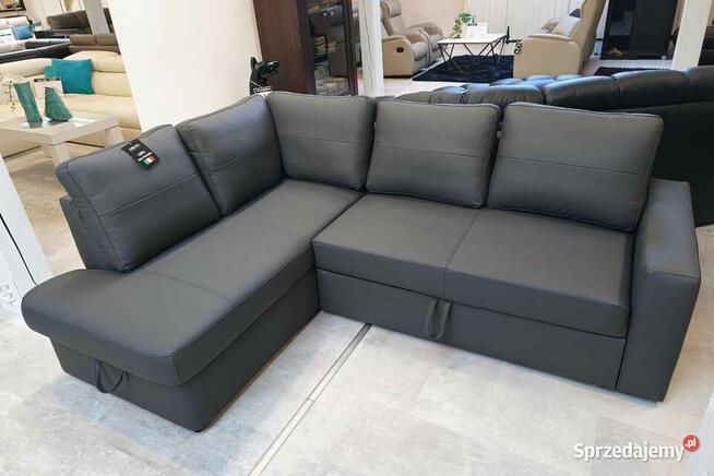 Narożnik MODERN -20% skóra naturalna 100% spanie + pojemnik!