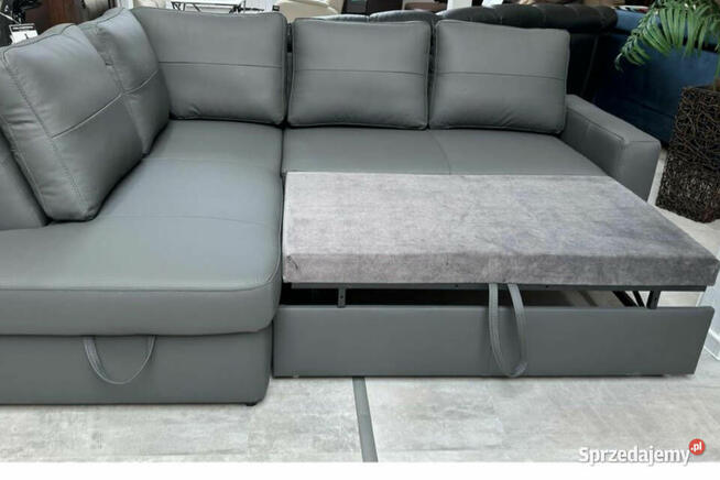 Narożnik MODERN -20% skóra naturalna 100% spanie + pojemnik!