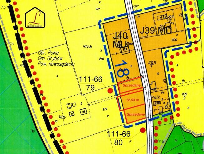 Działka budowlana o pow. 12,53 ar, Polna gmina Grybów