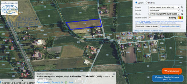 Działka rolna Antoniew gm. Sochaczew,