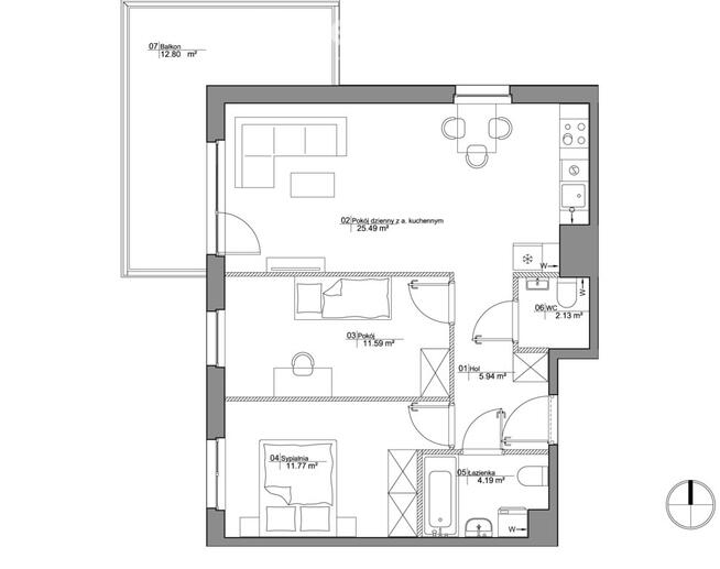 Mieszkanie 3 pokojowe z balkonem | Ursynów