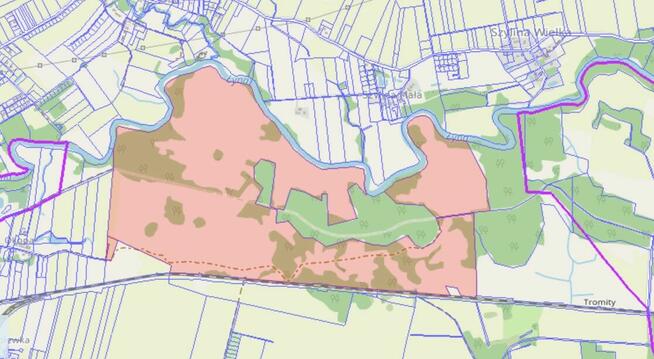Działki rolne 247 ha / las / linia brzegowa rzeki Łyny / pot
