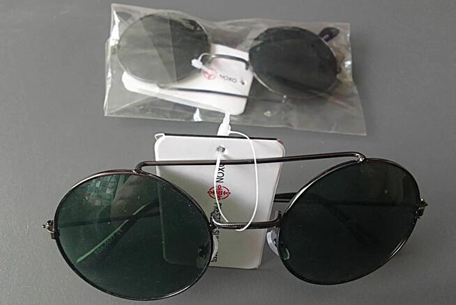 Okulary przeciwsłoneczne OXON okrągłe Lenonki ciemne NOWE