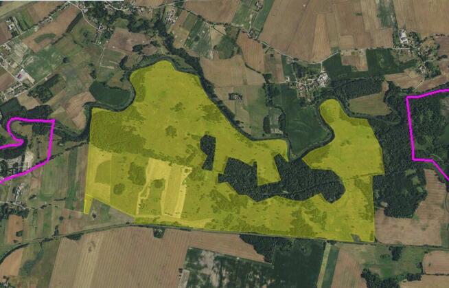 Działki rolne 247 ha / las / linia brzegowa rzeki Łyny / pot