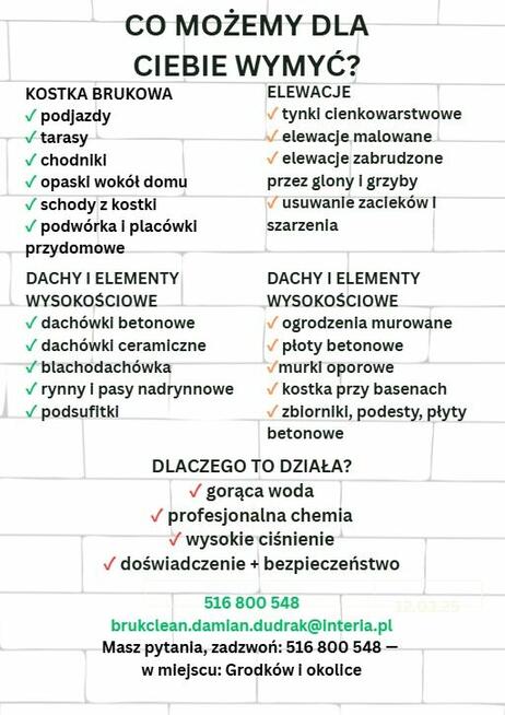 Mycie ciśnieniowe kostka elewacja dach