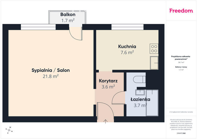 Kawalerka podzielona na salon i sypialnię- Północ