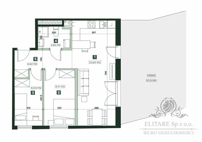 Mieszkanie 3pok. o pow 52,06m2 z tarasem 57m2/ Żerniki Wrocław