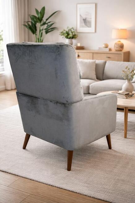 Nowy fotel welurowy relaksacyjny że sprężynami szary