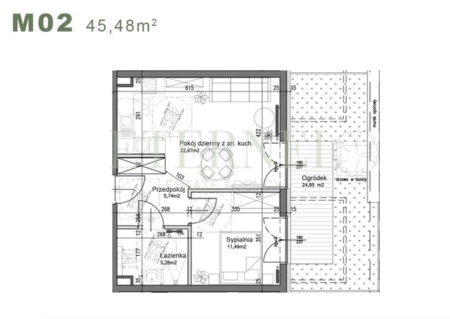 Mieszkanie 2-pokojowe z ogródkiem 45,48m Czyżyny