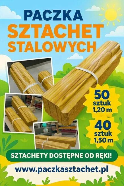 PACZKA SZTACHET stalowych ZŁOTY DĄB 1.50m i 1.20m na ogrodze