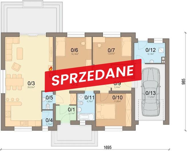 Nowy dom parterowy 128 m2 / 10,50 ara