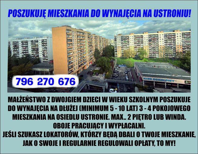 Poszukuję mieszkania do wynajęcia na Ustroniu